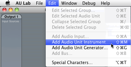 AuLab add instrument menu item