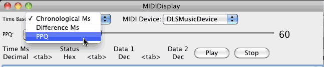 MIDIDisplay Time Base menu