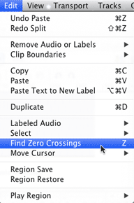 Find Zero Crossings menu