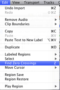 Audacity zero crossings command