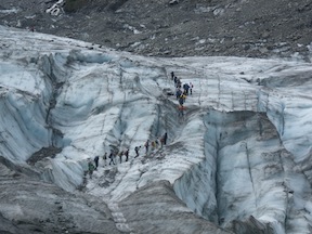 Students hiking on Fox Glacier, New Zealand.
