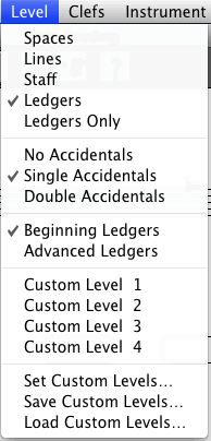 Note Names Drill Level menu