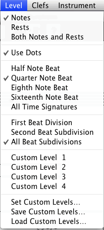 Note Durations level menu