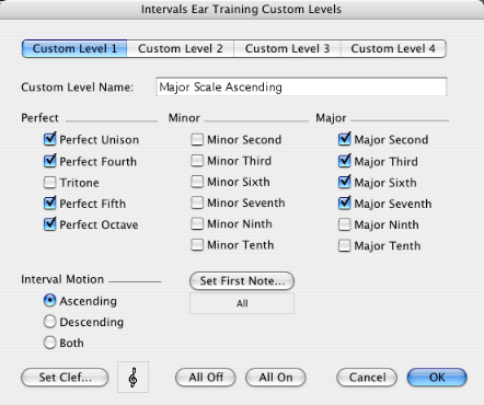 Intervals Ear Training Custom Level 1