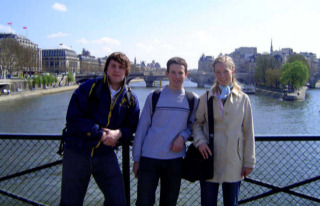 Adam, Greg and Emily on Pont des Arts, Paris 