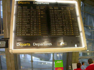 Departures board at Charles de Gaulle Airport