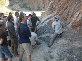 Sarah discussing the basement rocks in Painted Canyon, Winter 2011